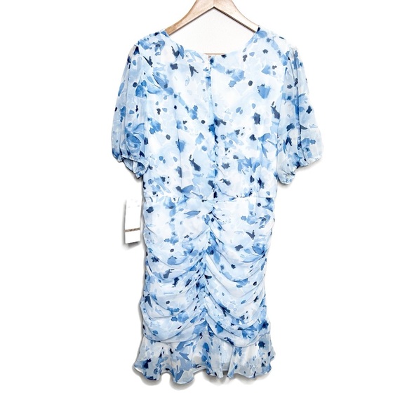 New with Tags Be By Chetta B Women's Ivory Navy Fitted Mini Ruched Ruffle Dress - Picture 8 of 16